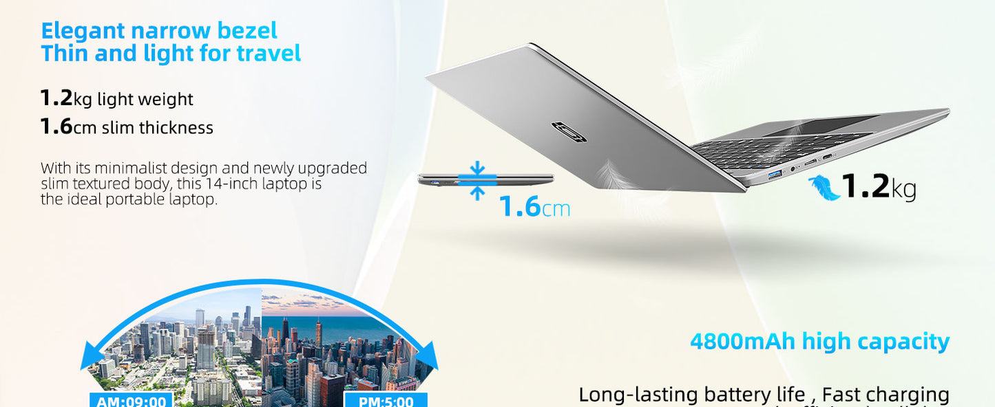 14 Inch Laptop PC 12GB LPDDR4 RAM 256GB SSD ROM 1080p FHD IPS Screen Windows 11 Computer with Celeron 4-Core Processor WIFI