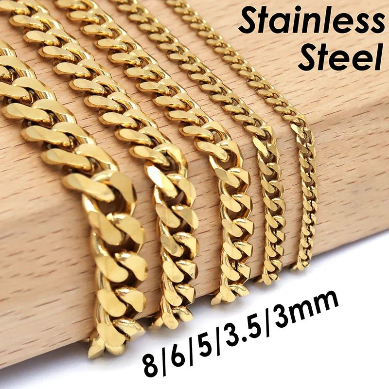 10 Feet Cuban Chain Stainless Steel Cuban Link Chain Gold Plated Black Curb Chain for Men or Women Jewelry Making - The Discount Plug