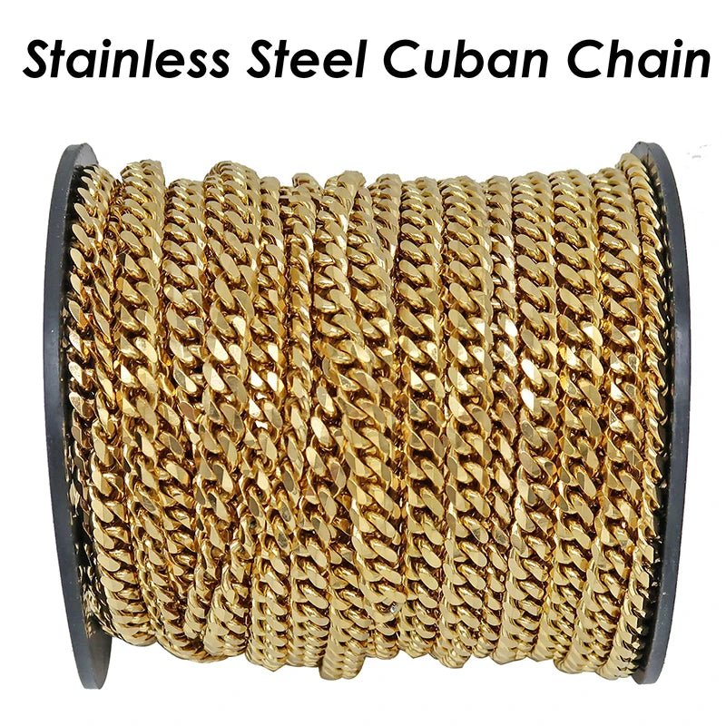 10 Feet Cuban Chain Stainless Steel Cuban Link Chain Gold Plated Black Curb Chain for Men or Women Jewelry Making - The Discount Plug