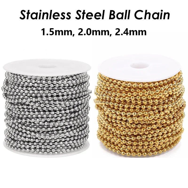 10 Meters Stainless Steel Ball Chain Gold Plate Stainless Steel Bead Chain on Roll 1.5mm 2mm 2.4mm Ball Chain for Jewelry Making - The Discount Plug