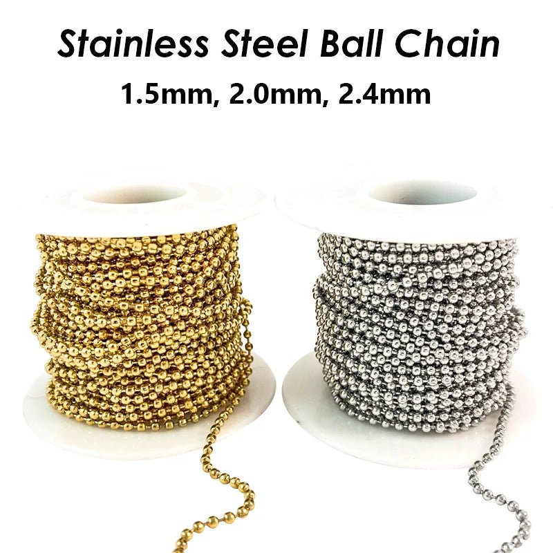 10 Meters Stainless Steel Ball Chain Gold Plate Stainless Steel Bead Chain on Roll 1.5mm 2mm 2.4mm Ball Chain for Jewelry Making - The Discount Plug