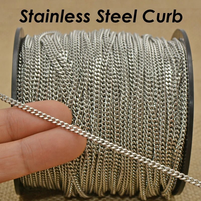 10 Meters - Stainless Steel Chain Bulk Wholesale Tarnish Free Gold Silver Curb Link Chain by Length Yard Foot for Jewelry Making - The Discount Plug