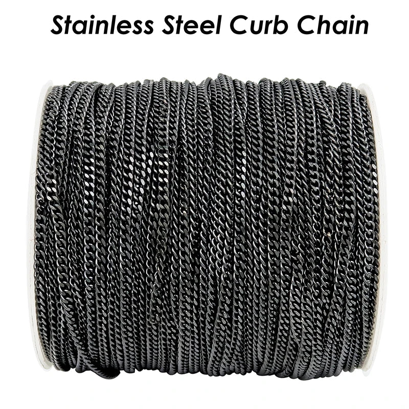 10 Meters - Stainless Steel Chain Bulk Wholesale Tarnish Free Gold Silver Curb Link Chain by Length Yard Foot for Jewelry Making - The Discount Plug