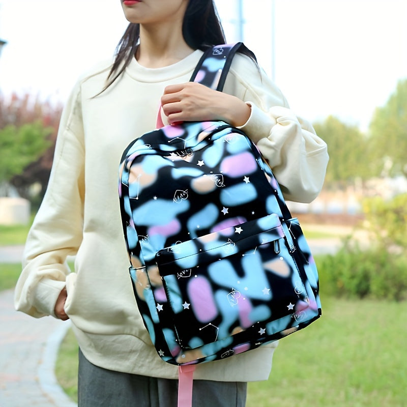 Kawaii Backpack, Tie Dye Cartoon Pattern School Bag with & Pencil Case for School Use
