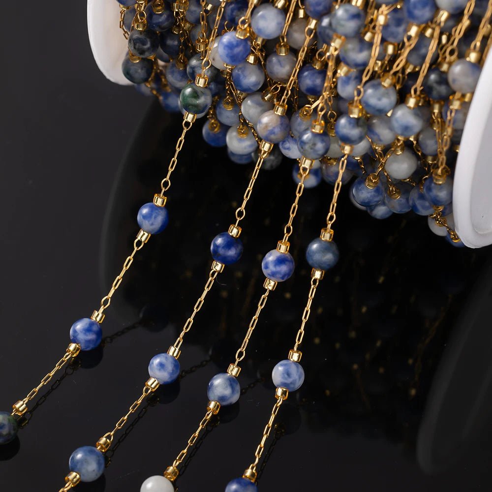 1Meter Elegant Mix Round Stone Beads 3mm Stainless Steel Chain for Jewelry Making DIY Necklaces Bracelet Clothing Craft Supplies - The Discount Plug