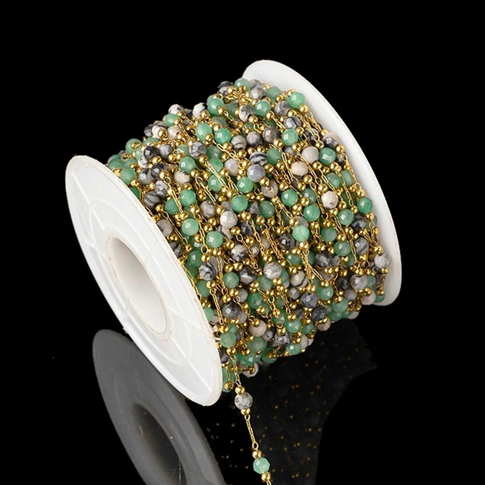 1Meter Elegant Mix Round Stone Beads 3mm Stainless Steel Chain for Jewelry Making DIY Necklaces Bracelet Clothing Craft Supplies - The Discount Plug