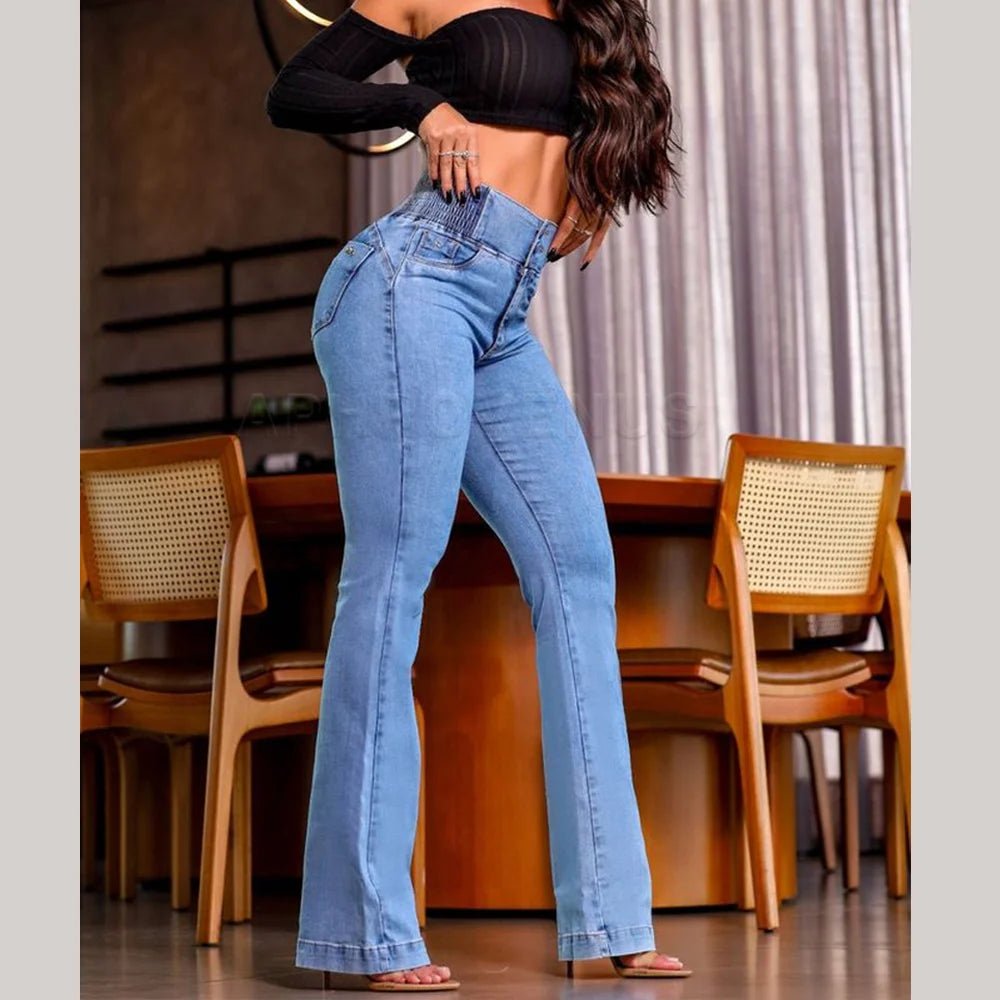 2024 Fashion Straight Elastic Jeans Women Mid Waist Skinny Denim Pants Y2K Trousers Shaping Butt Lift Slim - fit Jeans - The Discount Plug