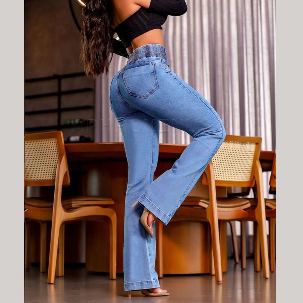 2024 Fashion Straight Elastic Jeans Women Mid Waist Skinny Denim Pants Y2K Trousers Shaping Butt Lift Slim - fit Jeans - The Discount Plug