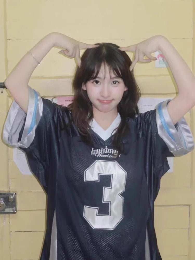 2025 New Korean Ins Trend No. 3 Short Sleeved T-Shirt Lartigent American Retro Jersey Women's Summer Y2K Casual Couple Tee - The Discount Plug