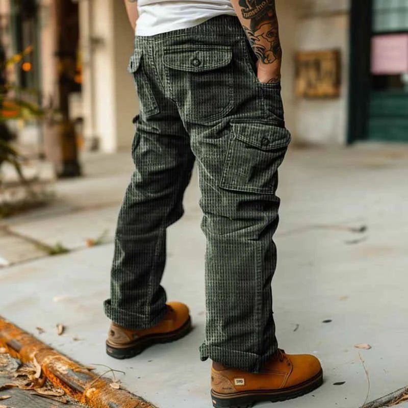 2025 Spring Summer Stylish Straight Cargo Pants Men Casual Texture Corduroy Trousers For Men Daily Leisure Loose Pant Streetwear - The Discount Plug