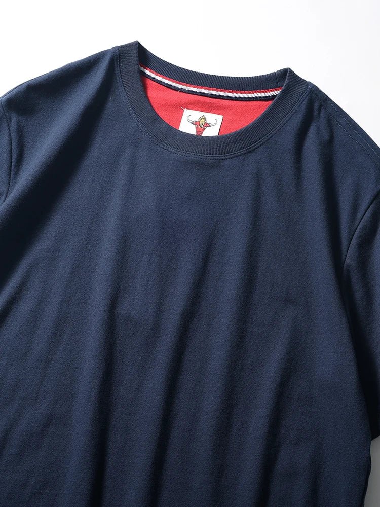 2025 Summer New American Retro Short Sleeve O - neck Solid Color T-shirt Men's Fashion 100% Cotton Washed Casual Terry Cloth Tops - The Discount Plug