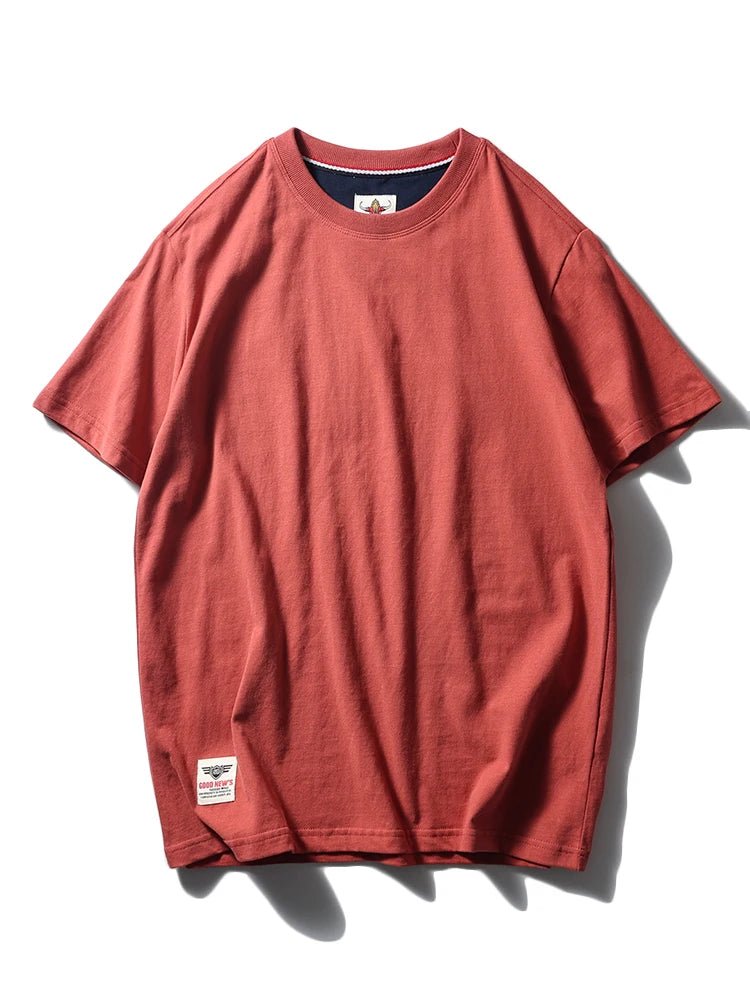 2025 Summer New American Retro Short Sleeve O - neck Solid Color T-shirt Men's Fashion 100% Cotton Washed Casual Terry Cloth Tops - The Discount Plug