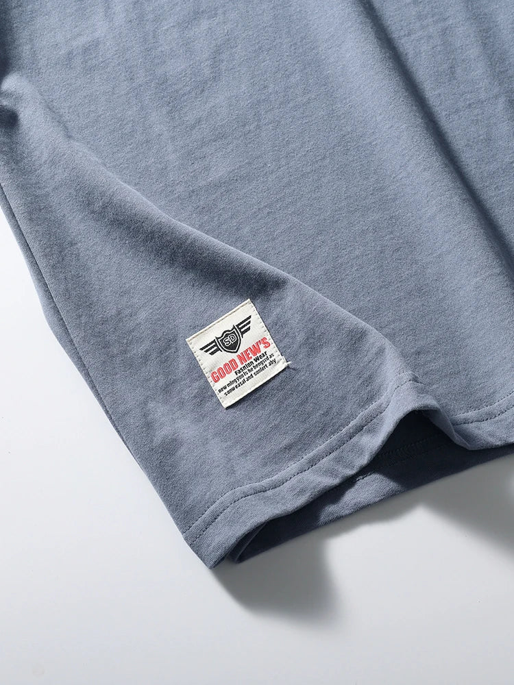 2025 Summer New American Retro Short Sleeve O - neck Solid Color T-shirt Men's Fashion 100% Cotton Washed Casual Terry Cloth Tops - The Discount Plug