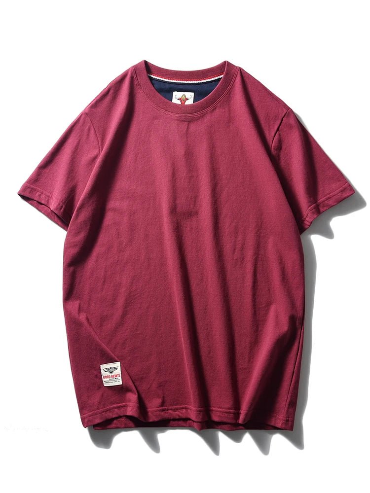 2025 Summer New American Retro Short Sleeve O - neck Solid Color T-shirt Men's Fashion 100% Cotton Washed Casual Terry Cloth Tops - The Discount Plug