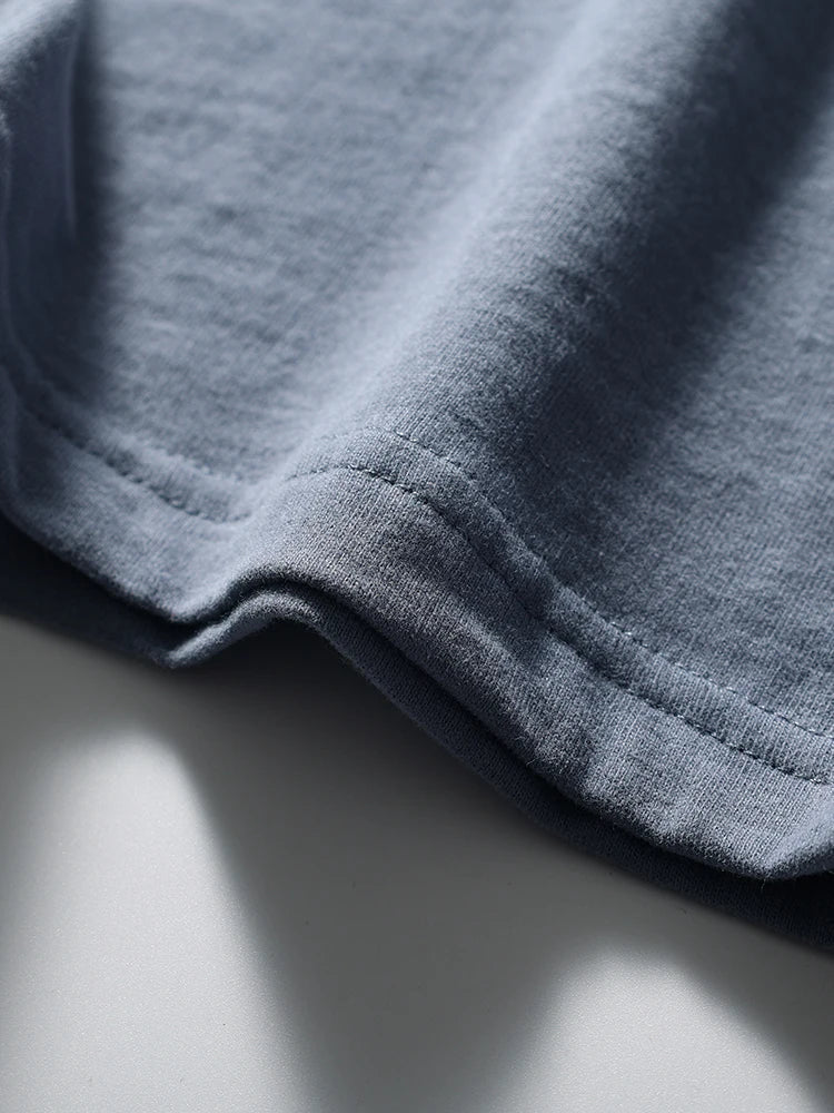 2025 Summer New American Retro Short Sleeve O - neck Solid Color T-shirt Men's Fashion 100% Cotton Washed Casual Terry Cloth Tops - The Discount Plug