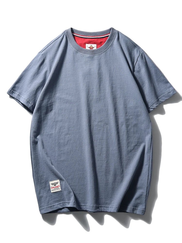 2025 Summer New American Retro Short Sleeve O - neck Solid Color T-shirt Men's Fashion 100% Cotton Washed Casual Terry Cloth Tops - The Discount Plug