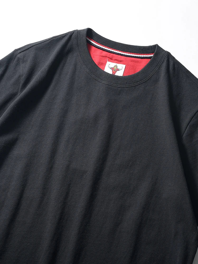 2025 Summer New American Retro Short Sleeve O - neck Solid Color T-shirt Men's Fashion 100% Cotton Washed Casual Terry Cloth Tops - The Discount Plug