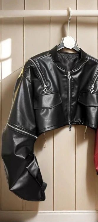 2025 Y2k Aesthetic PU Leather Jacket Womens Streetwear Pleated Grunge Solid Jackets Loose Harajuku Zipper Female Punk Crop Coat - The Discount Plug