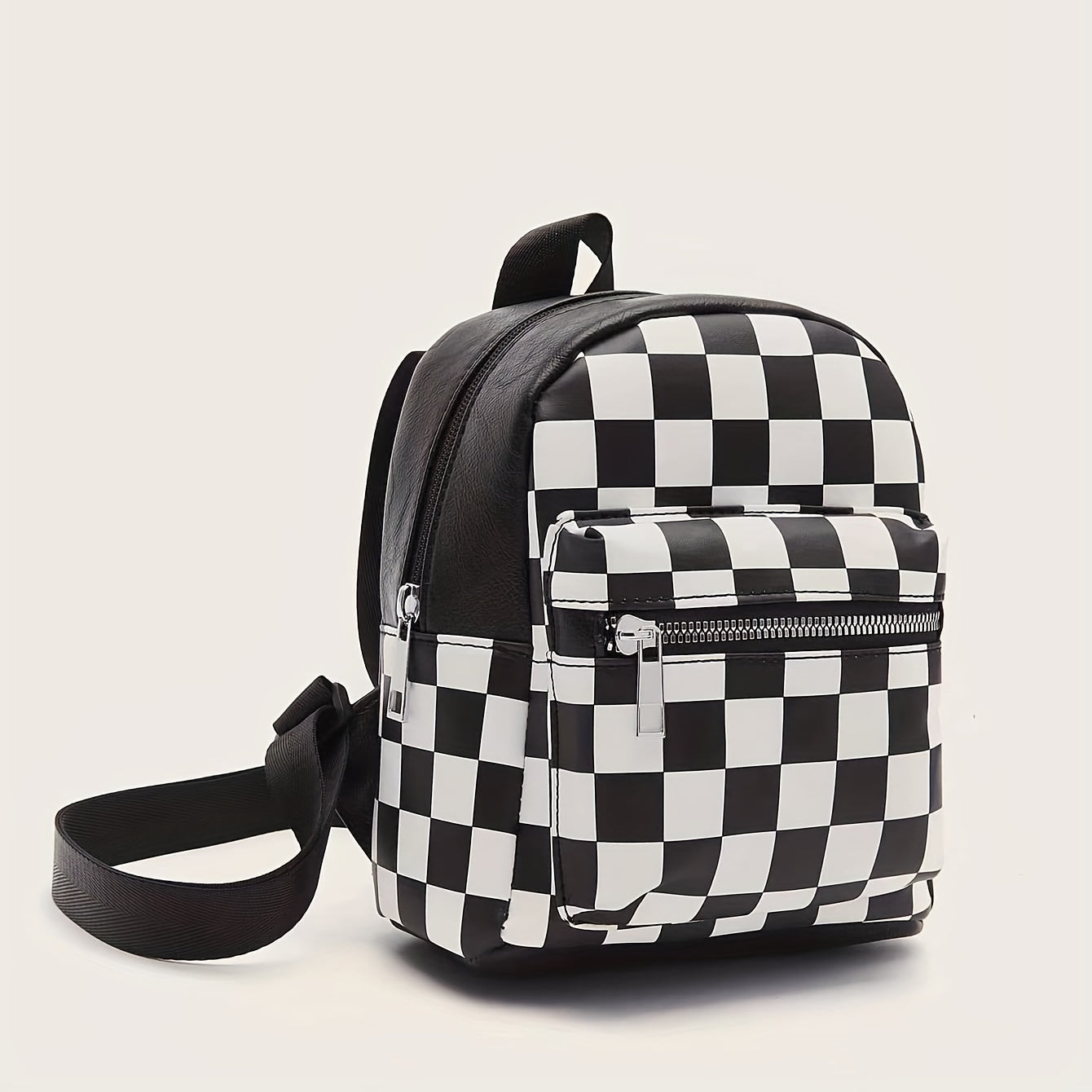 Checkered Backpack For Women, Mini Faux Leather Daypack, Plaid Pattern Travel School Bag
