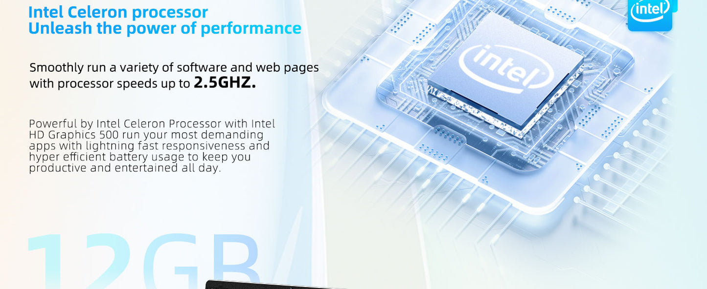 14 Inch Laptop PC 12GB LPDDR4 RAM 256GB SSD ROM 1080p FHD IPS Screen Windows 11 Computer with Celeron 4-Core Processor WIFI