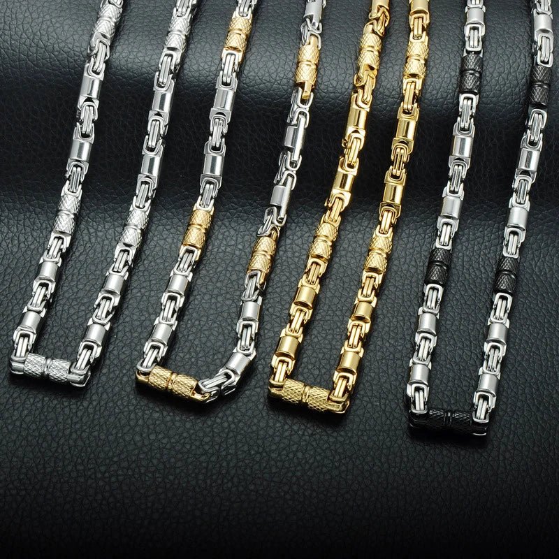 6mm Heavy 18K Gold Color Stainless Steel Byzantine Chain Necklace Men Women Punk Rock Hiphop Black Biker Bike Choker Jewelry - The Discount Plug