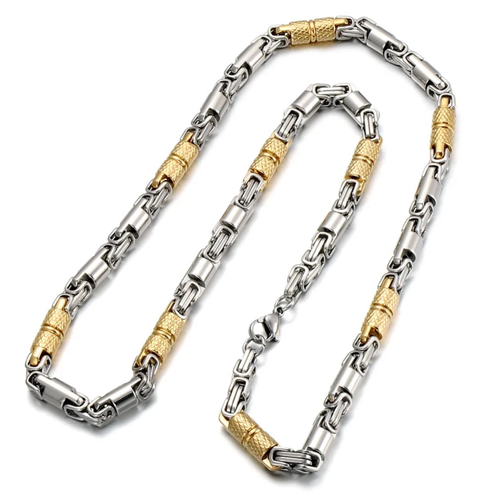 6mm Heavy 18K Gold Color Stainless Steel Byzantine Chain Necklace Men Women Punk Rock Hiphop Black Biker Bike Choker Jewelry - The Discount Plug