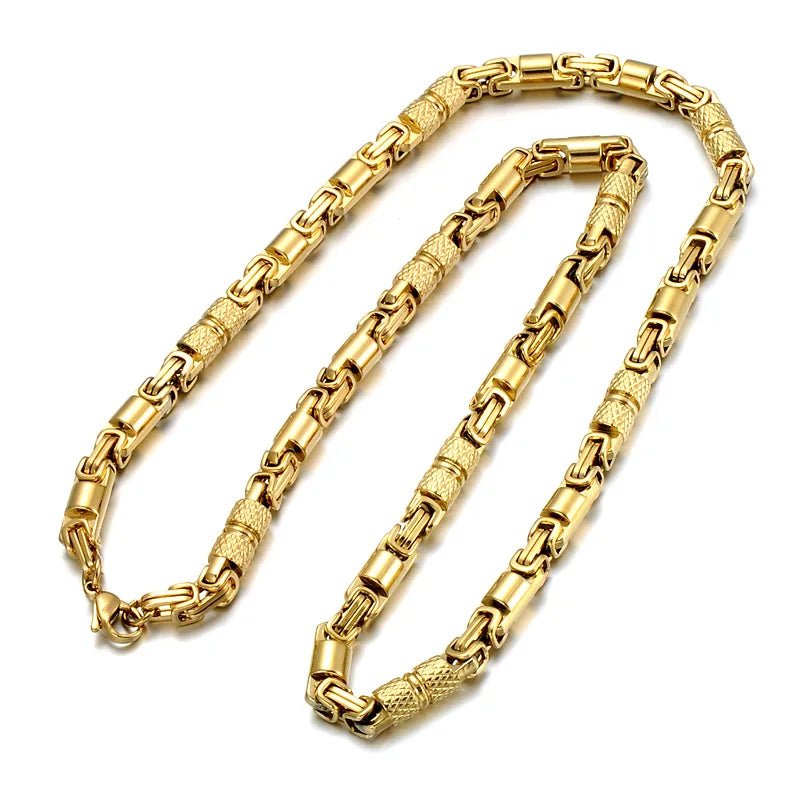 6mm Heavy 18K Gold Color Stainless Steel Byzantine Chain Necklace Men Women Punk Rock Hiphop Black Biker Bike Choker Jewelry - The Discount Plug