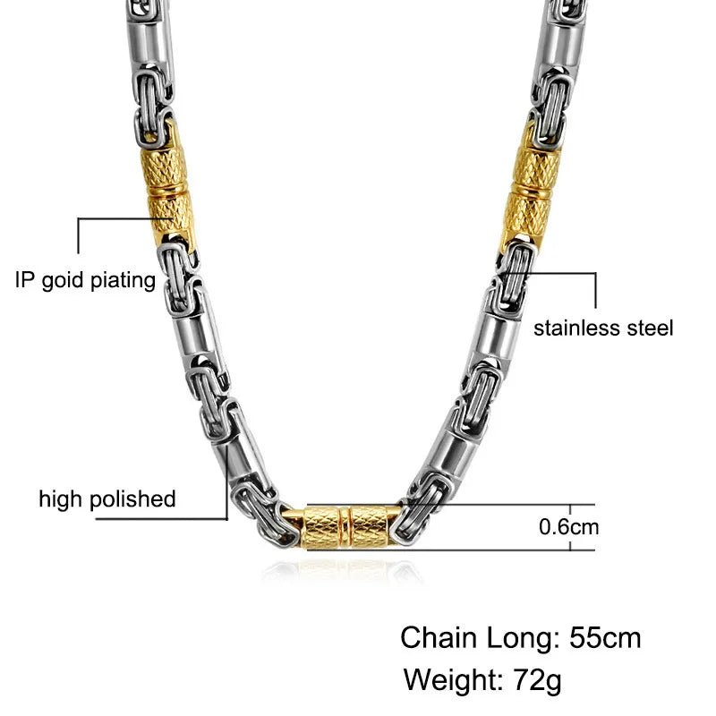 6mm Heavy 18K Gold Color Stainless Steel Byzantine Chain Necklace Men Women Punk Rock Hiphop Black Biker Bike Choker Jewelry - The Discount Plug