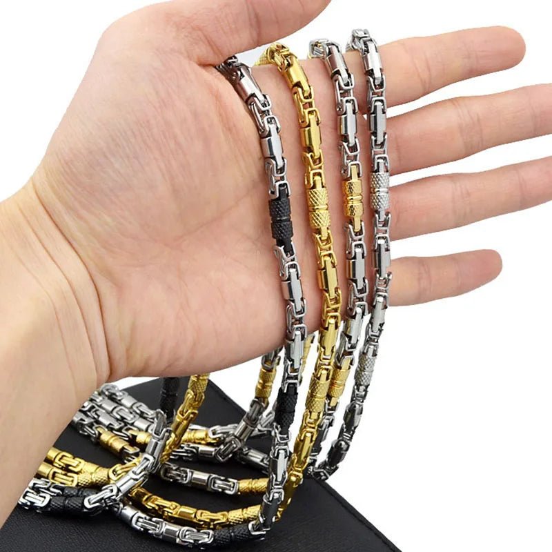 6mm Heavy 18K Gold Color Stainless Steel Byzantine Chain Necklace Men Women Punk Rock Hiphop Black Biker Bike Choker Jewelry - The Discount Plug