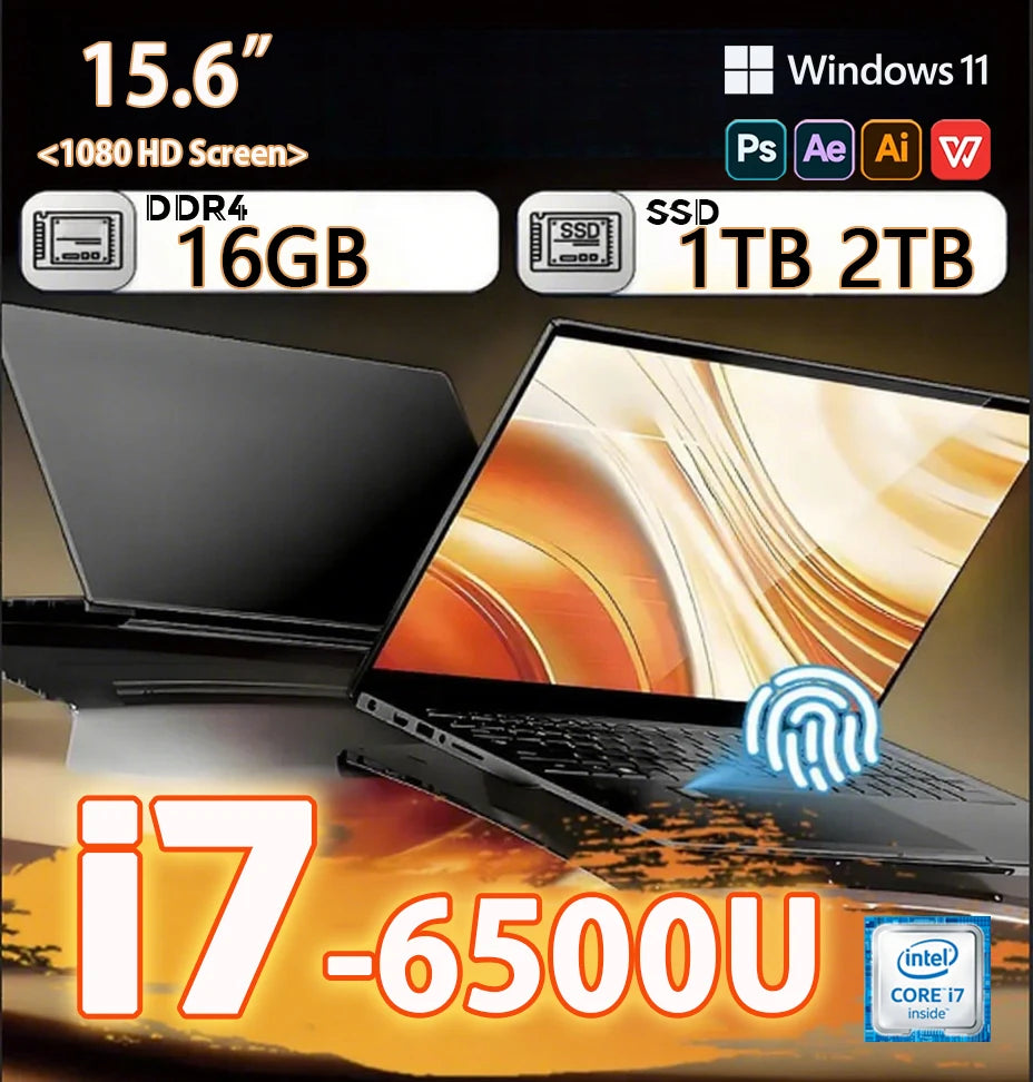 Portable Notebook Windows 11 Pro 15.6 inch Laptop Computer HD Screen Intel Core i7-6500U 16GB RAM 1TB 2TB SSD laptops PC