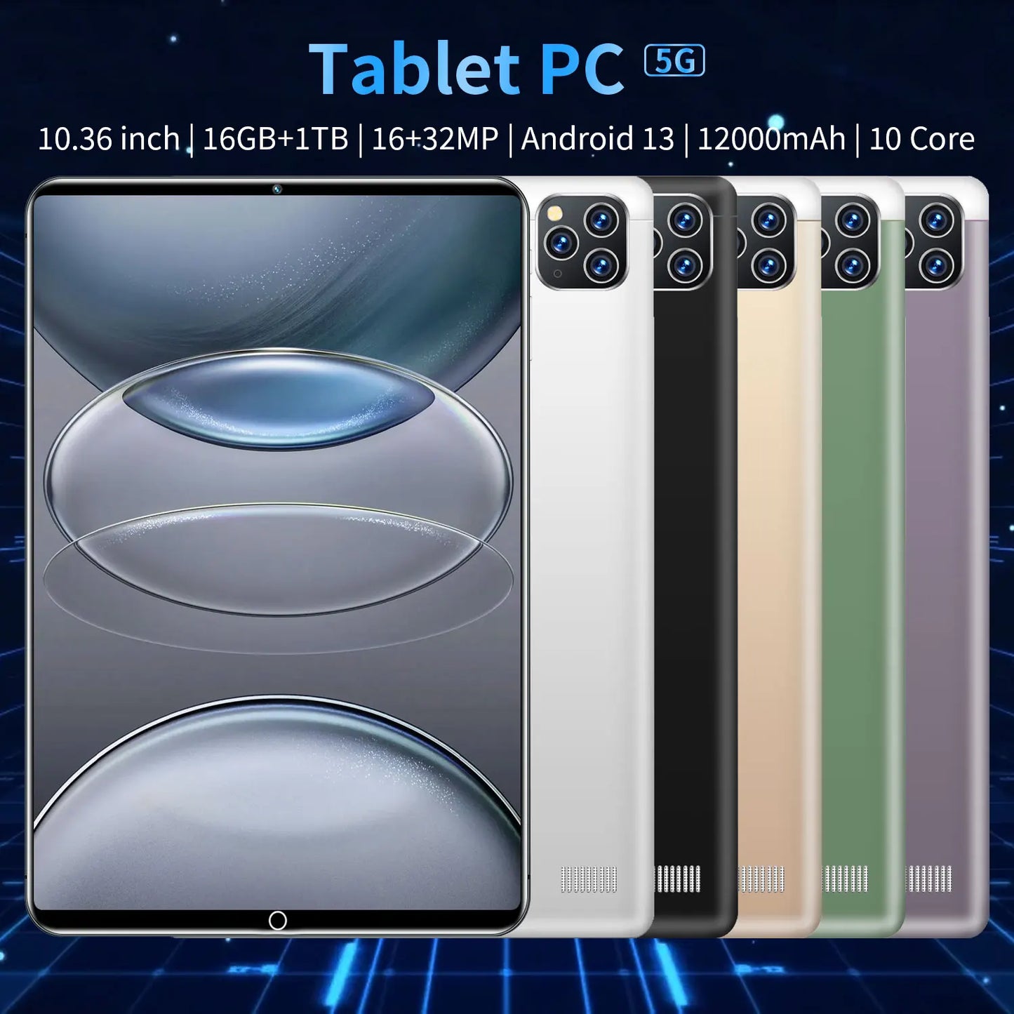 2025 5G Original 10.36Inch Tablet Android 16GB RAM 1TB ROM 12000mAh battery Android 13.0 MTK6797 10-core WiFi Network Dual Sim