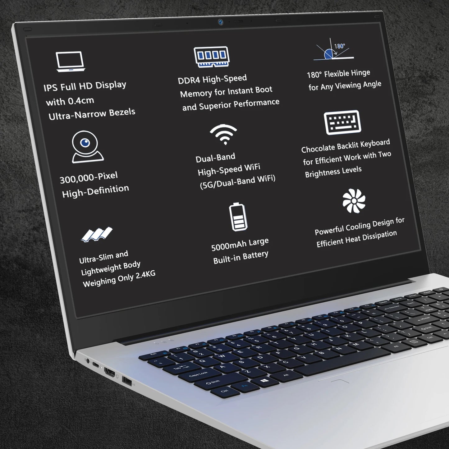 2025 New 18.5" Laptop 16GB RAM 512GB SSD Intel N150 Portable Notebook Lightweight Backlit Keyboard Fingerprint Windows 11