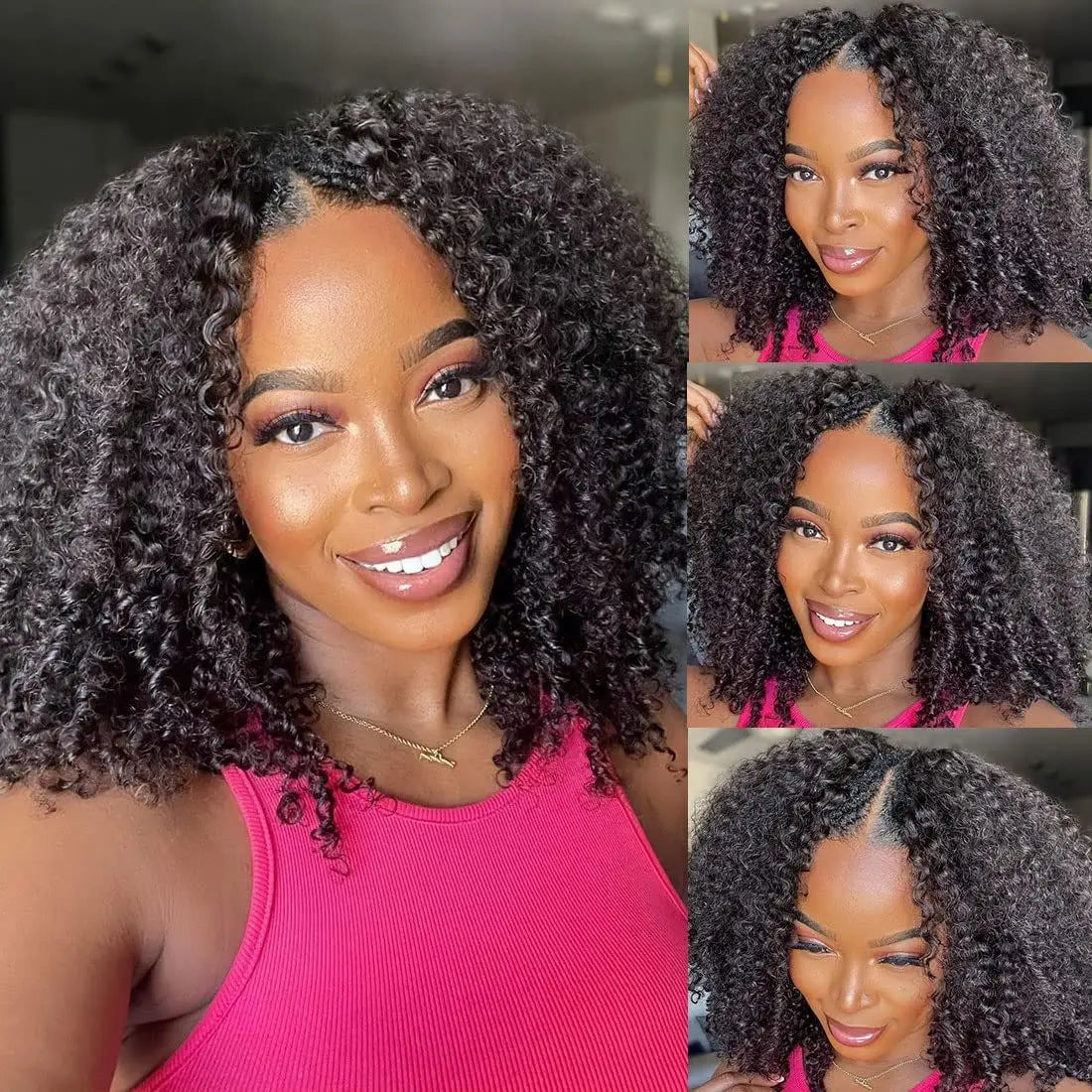 250% Kinky Curly V Part Wig Human Hair No Leave Out Upgrade Deep Wave Curly V Shape Wig No Glue Clip In Half Wig For Women