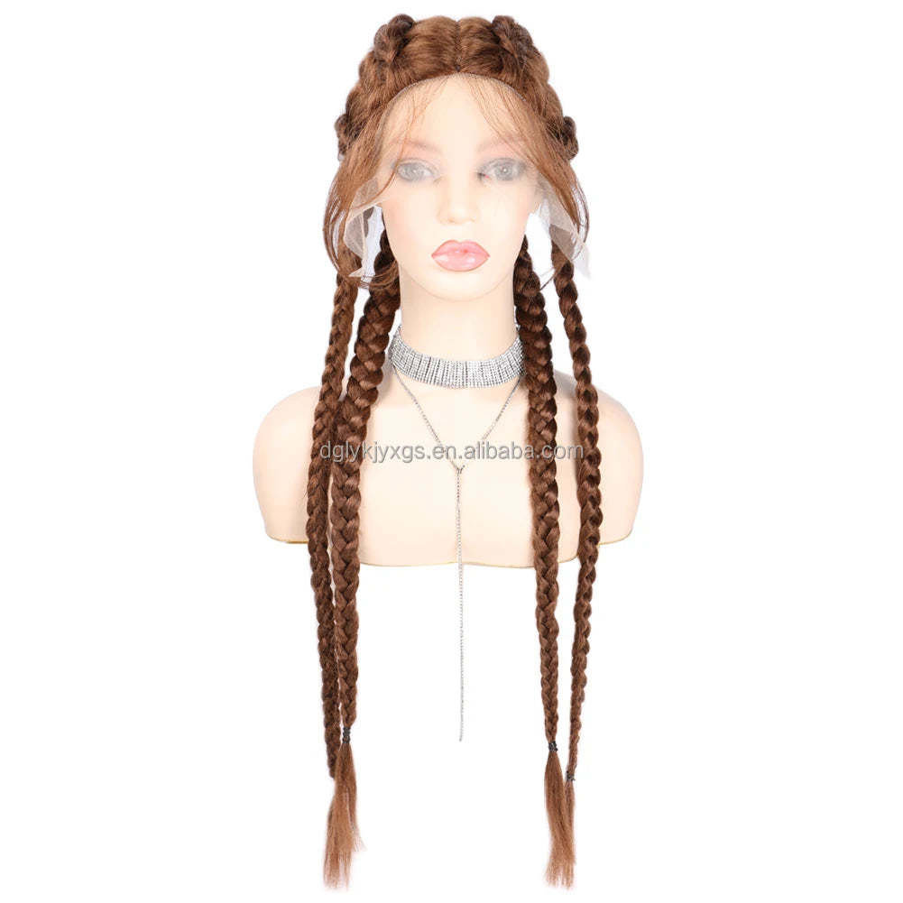 Hot Sale Synthetic Lace Wigs 32inch Long Box Braid Lace Wig Handmade Braided Synthetic Wigs for Women Hair Support Average Size
