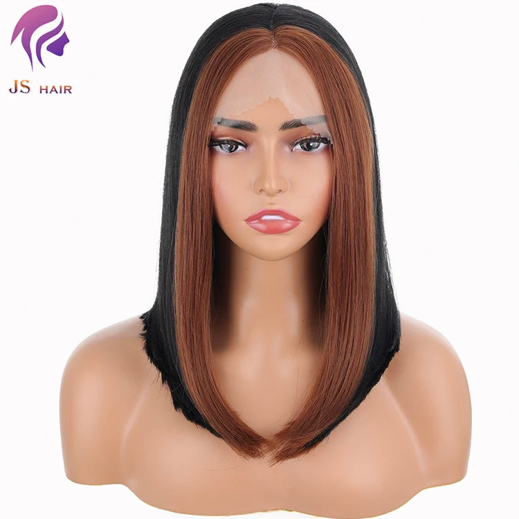 Wholesale Prices Custom logo Heat Resistant Synthetic Hair Frontal Short Wigs Silky Straight Wave bob Wigs for Black Women bob