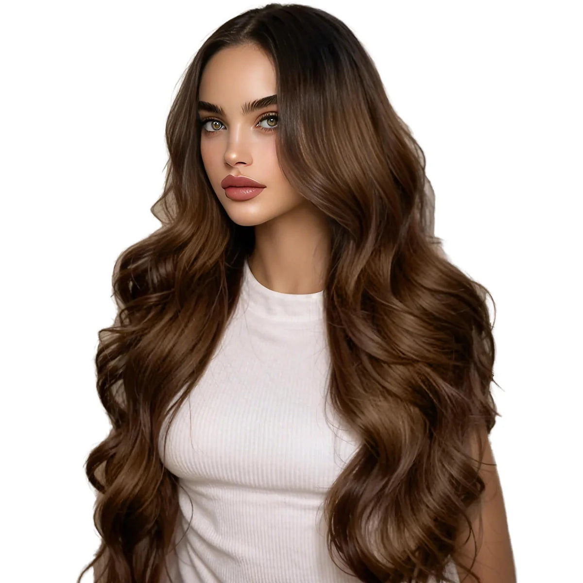 Women's 13*6 Lace Front Synthetic Wig Brown/Blond Long Water Wave Heat Resistant High Temperature Fiber Synthetic Hair Material