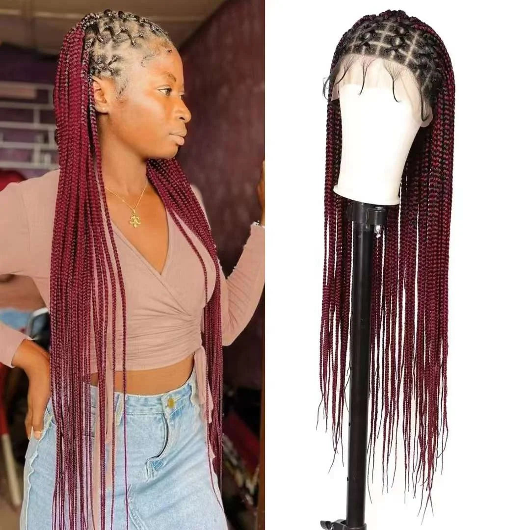 New Braided Synthetic Full Lace Wig for Black Women 36 Inches Braiding Hair Knotless Box Braids Wigs