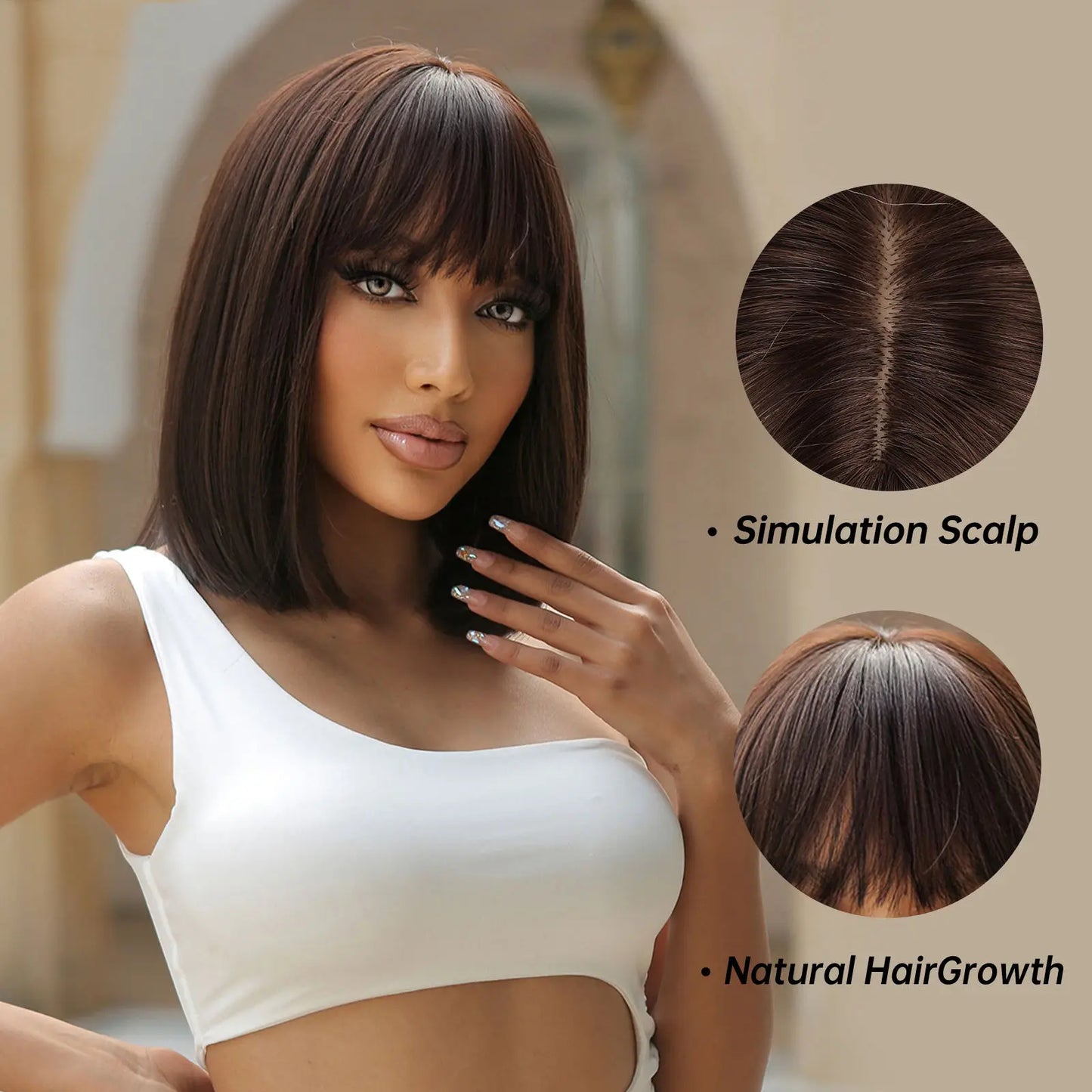 Anxin Factory Direct Sales Synthetic Wig Black Brown Straight Short Bob Daily Wig