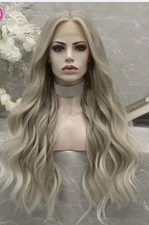 Ombre Ash Blond Premium Synthetic Wigs Wholesale Not Shiny Matte Luxury Heat Resistant Synthetic Lace Front Wig for Women
