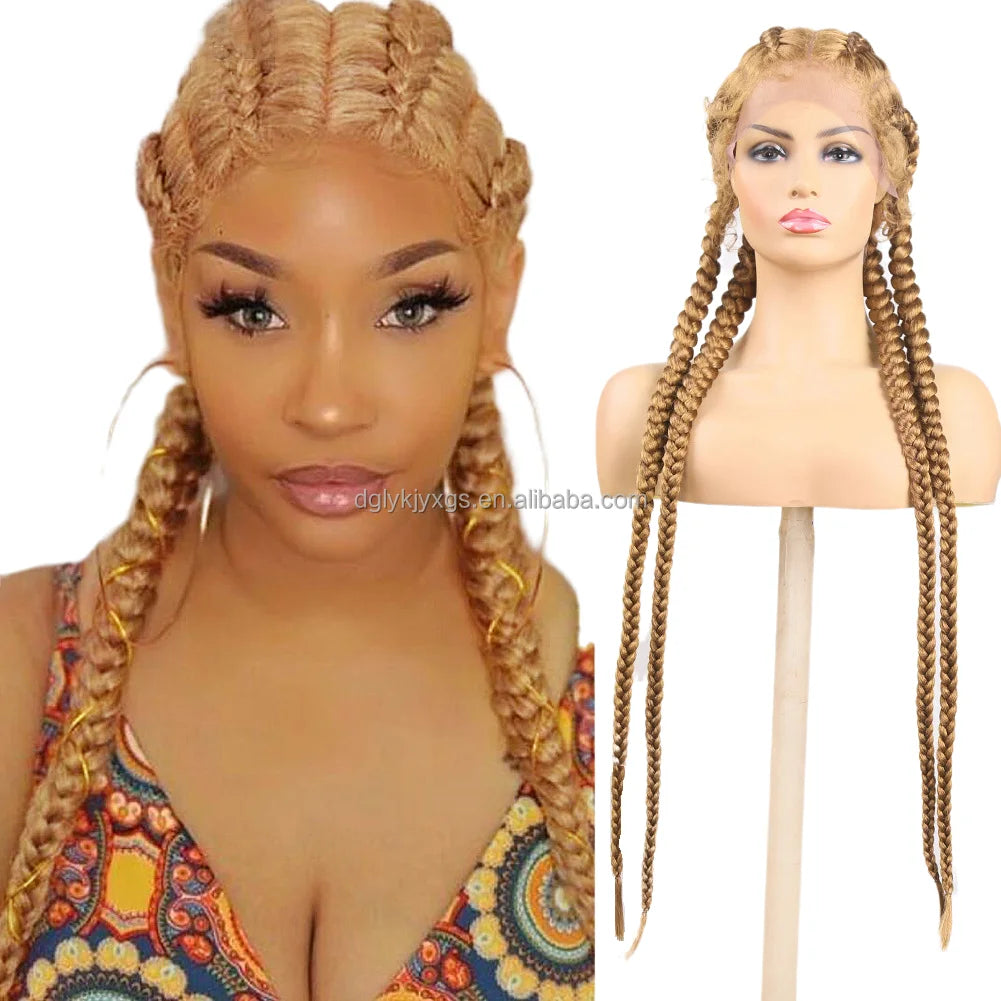 Hot Sale Synthetic Lace Wigs 32inch Long Box Braid Lace Wig Handmade Braided Synthetic Wigs for Women Hair Support Average Size
