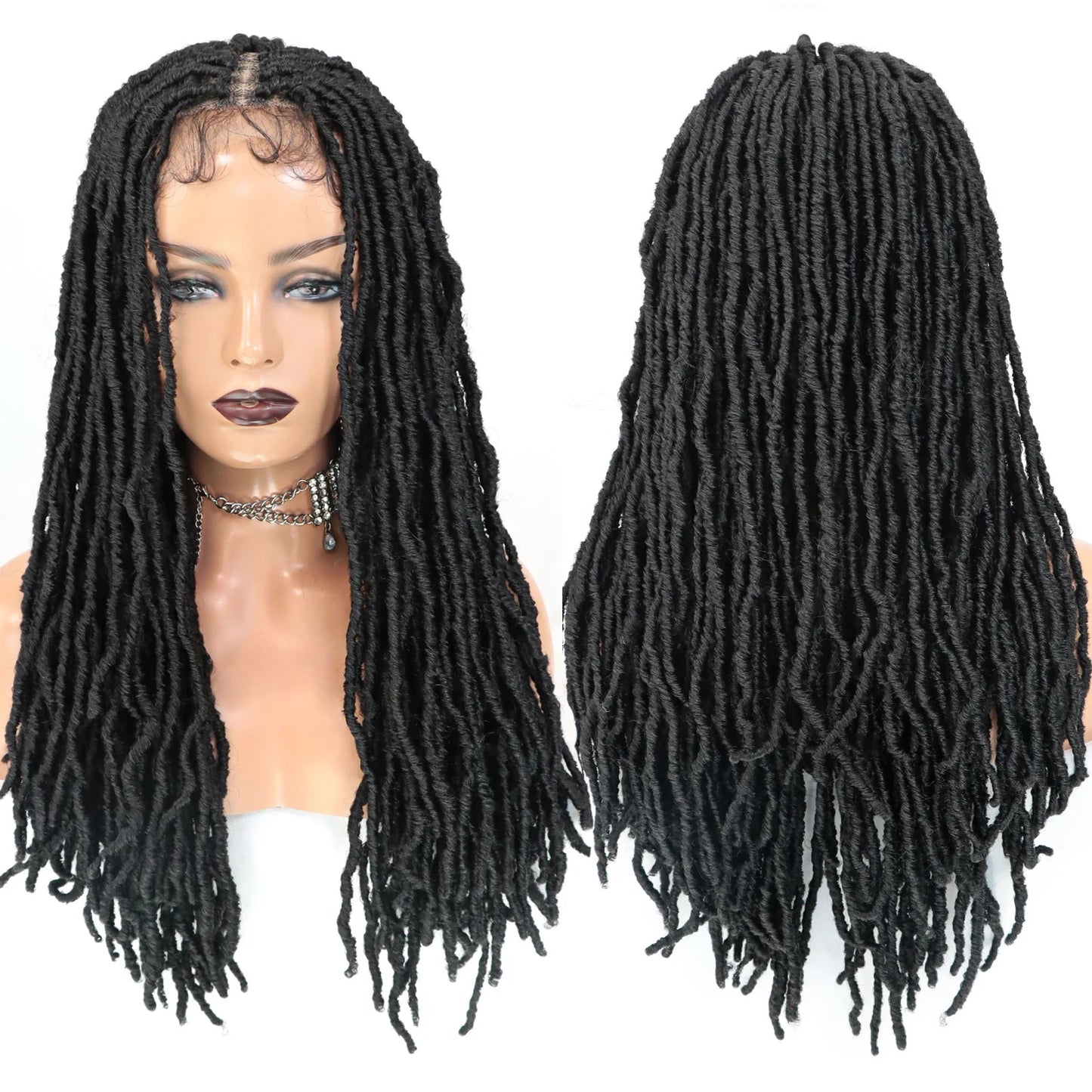 Braided Lace Front Wigs for Black Women 26inch Goddess Wavy Locs Crochet Braid Hair Soft Faux Locs Dreadlocks Synthetic Lace Wig