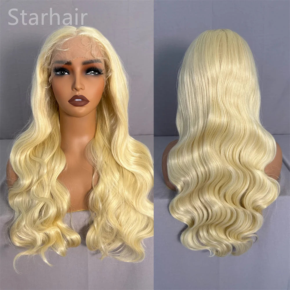 Hot Selling Pre Plucked Hairline 613# Kinky Straight Heat Resistant Glueless Synthetic Lacefront Wig for Black Womens Daily Use