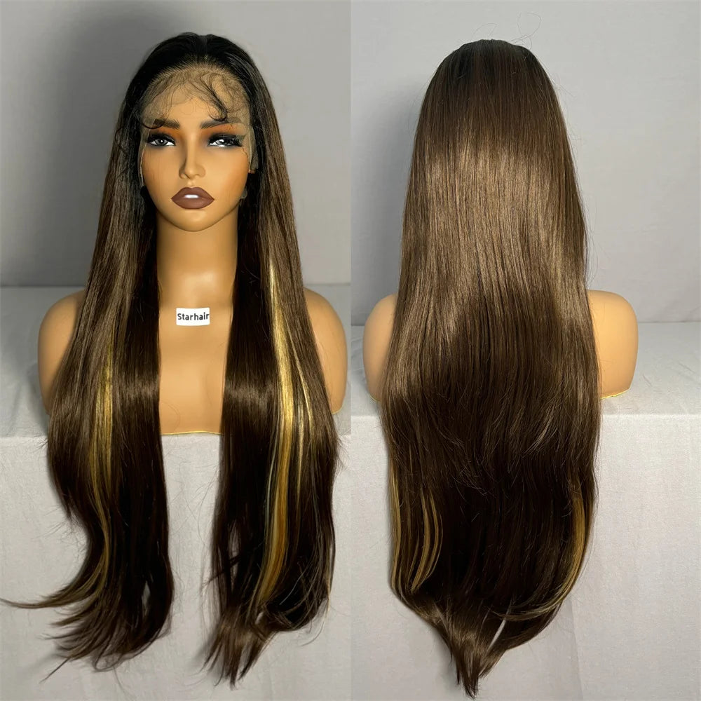 Hot Selling Pre Plucked Hairline 613# Kinky Straight Heat Resistant Glueless Synthetic Lacefront Wig for Black Womens Daily Use