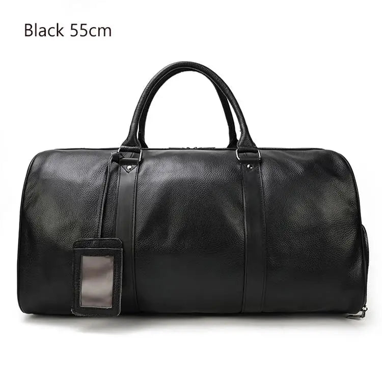 Natural Cowskin Travel Bags Waterproof Men's Leather Overnight Bag Handbag For Plane Luggage Men Male Weekend Bag Business 55cm