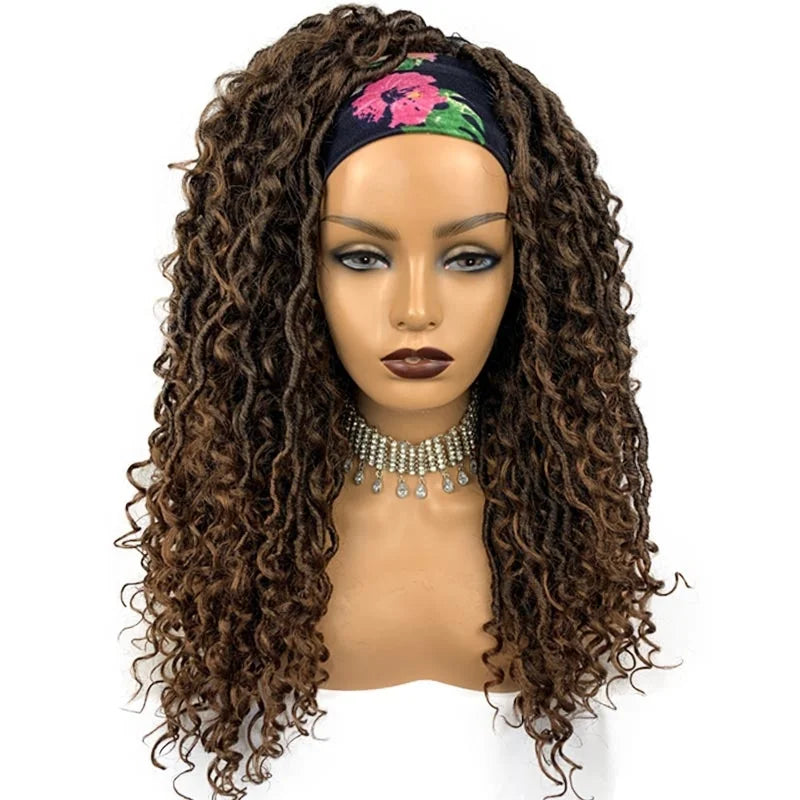 Long Headband Synthetic Braided Wigs With Curly Faux Locs Crochet Braiding Hair Dreadlocks Wrap Wigs for Black Women
