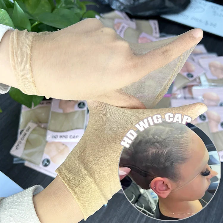 OEM Custom Ultra-Thin HD Nylon Wig Cap Invisible Sheer Stocking Cap for Lace Wigs Adjustable Size HD Wig Cap for Hair Extension