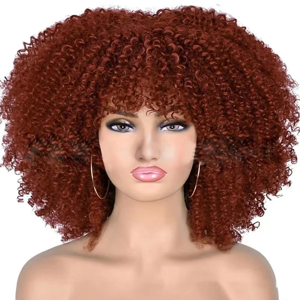 Cheap Price Afro Kinky Curly Bob Wig With Bangs Machine Made Wigs for Black Women Brazilian Curly Synthetic Hair Wigs