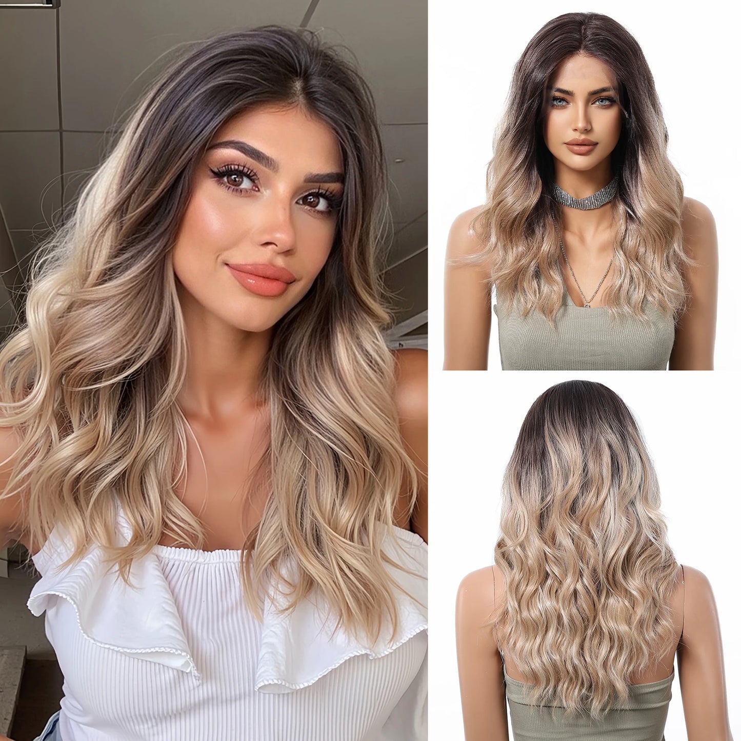 13*6 HD Lace Wig Synthetic Future Fiber Soft Wig Long Straight Mixed 180% Density Ombre Blonde Mixed Multi-Color Stripes