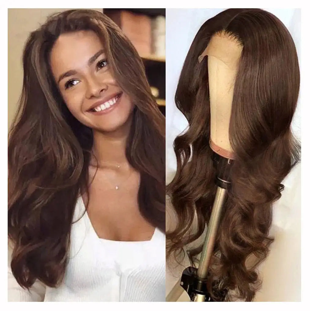 Women's 13*6 Lace Front Synthetic Wig Brown/Blond Long Water Wave Heat Resistant High Temperature Fiber Synthetic Hair Material