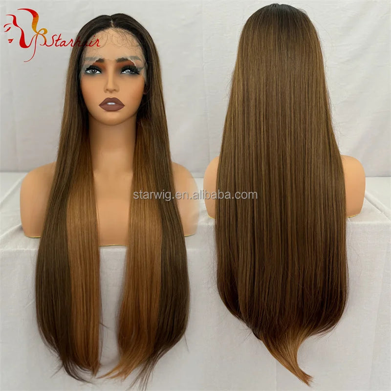 Hot Selling Pre Plucked Hairline 613# Kinky Straight Heat Resistant Glueless Synthetic Lacefront Wig for Black Womens Daily Use